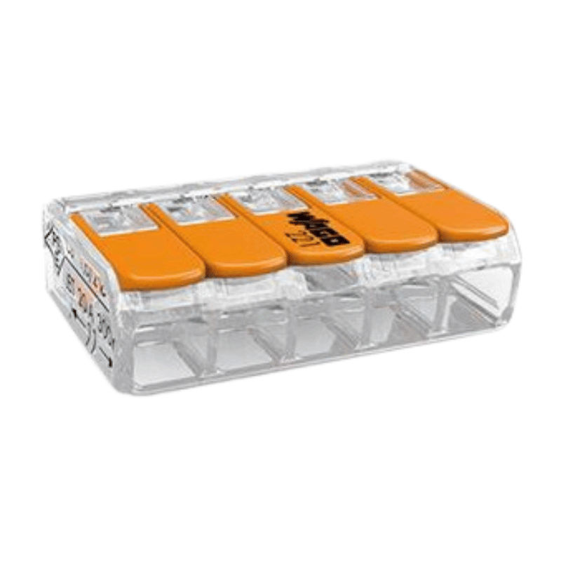 Wago 221-415 COMPACT Verbindungsklemme – 5-Leiter, 0,2–4 mm², Hebel, transparent, 25 Stück